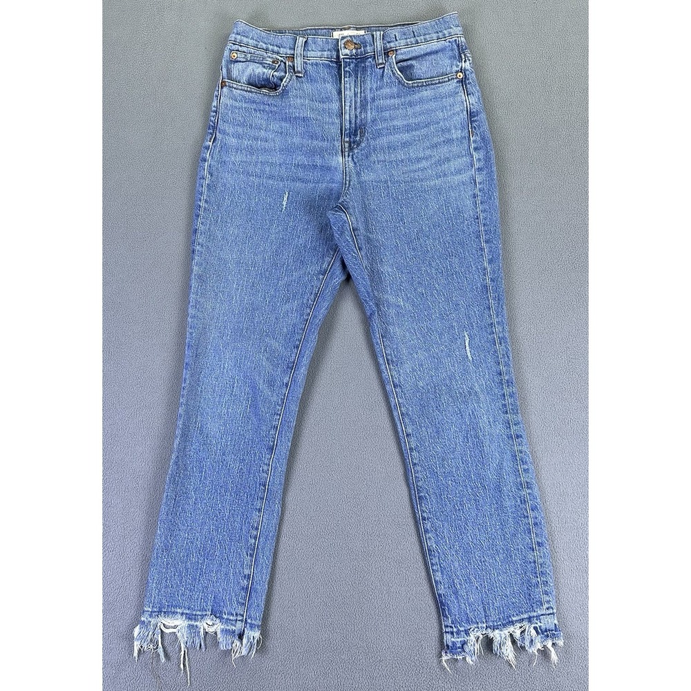 Madewell Boyfriend Jeans in Medium Blue with Frayed Hem